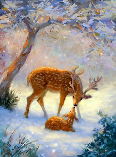Cerf Son Faon Broderie Diamant