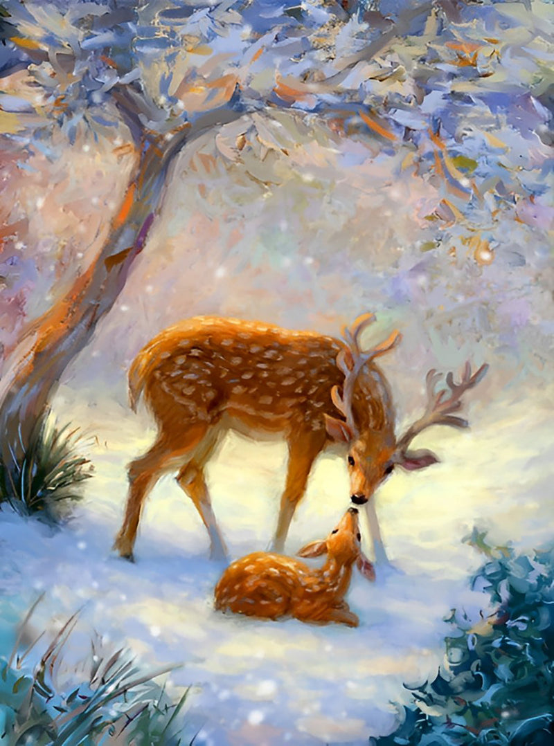 Cerf Son Faon Broderie Diamant