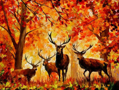 Cerfs et Feuilles d'Erable Broderie Diamant