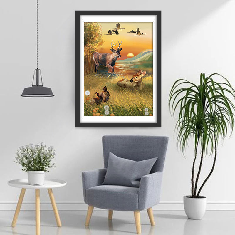 Cerfs et la Rivière Broderie Diamant