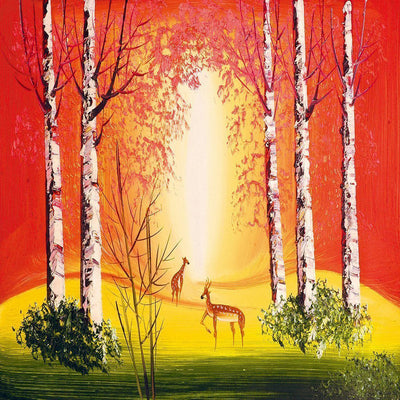 Cerfs Sika et le Ciel Rouge Broderie Diamant