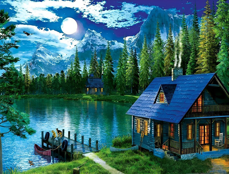 Chalet au Bord de Lac Broderie Diamant