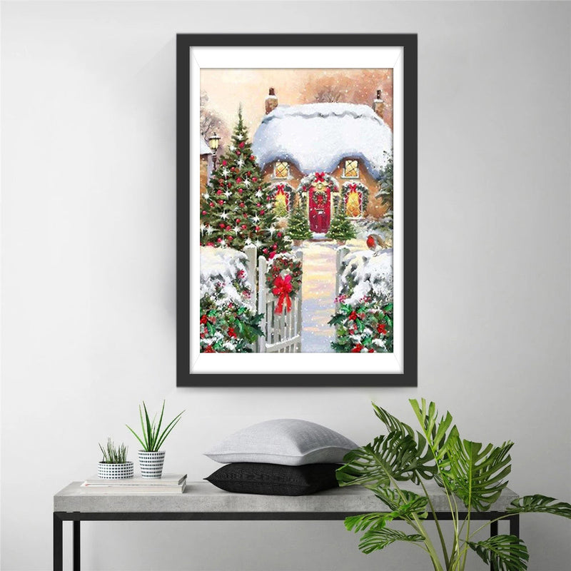 Chalet de Noël Enneigé Broderie Diamant