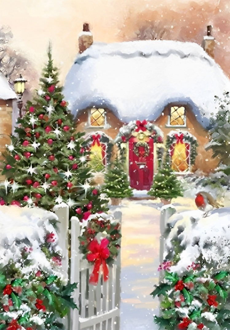 Chalet de Noël Enneigé Broderie Diamant