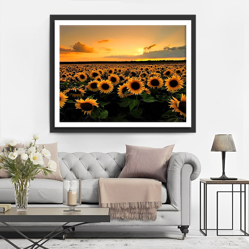 Champ de Tournesols et le Soleil Couchant Broderie Diamant