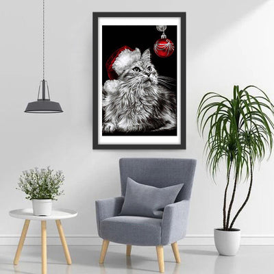 Chat à Poil Long de Noël Broderie Diamant