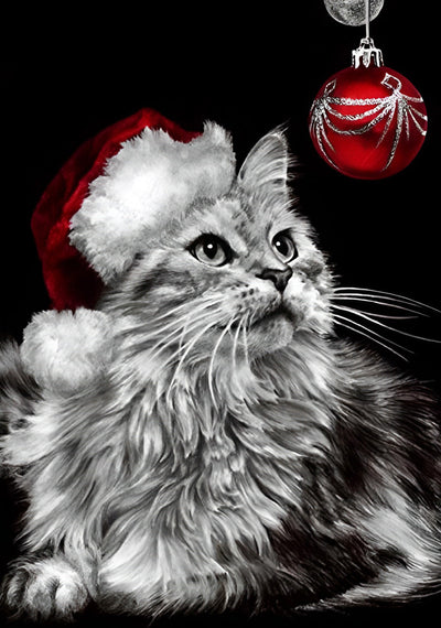 Chat à Poil Long de Noël Broderie Diamant