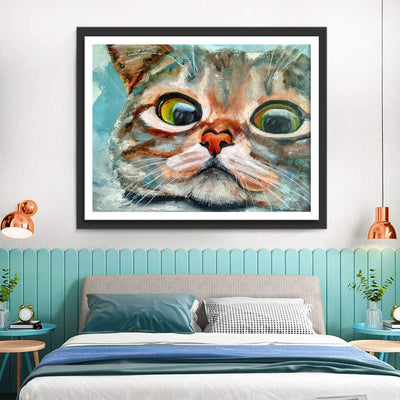 Chat à Visage Rond dans le Style Aquarelle Broderie Diamant