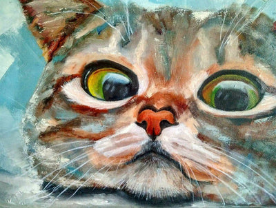 Chat à Visage Rond dans le Style Aquarelle Broderie Diamant
