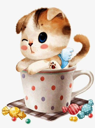 Chat Ange dans une Tasse Broderie Diamant