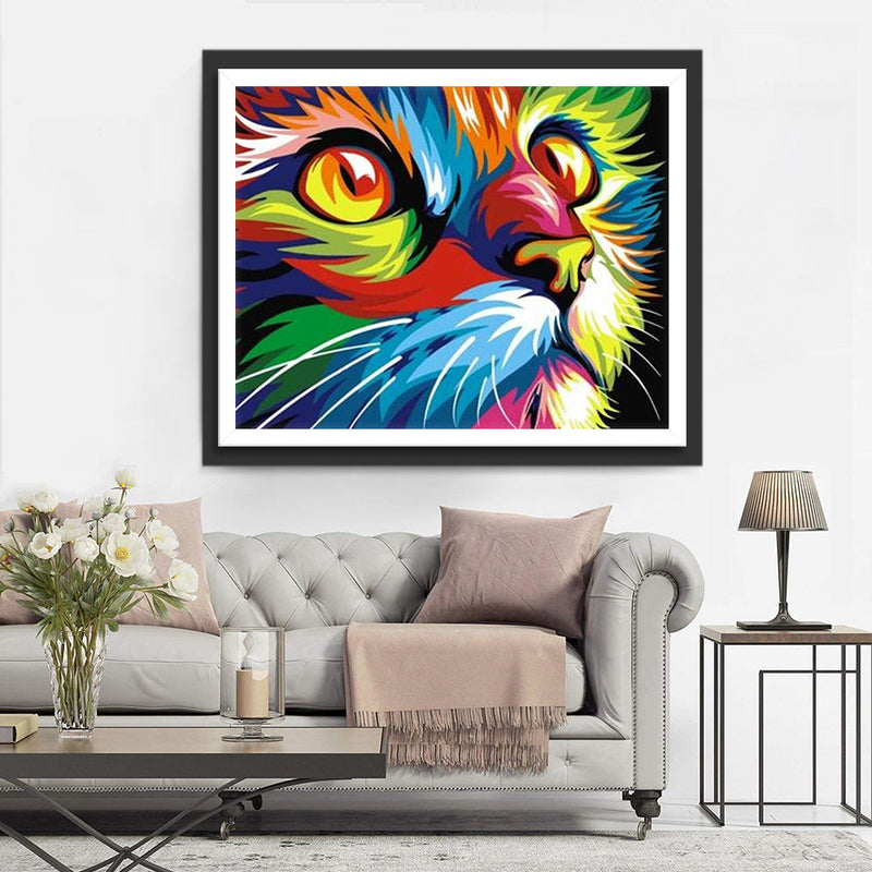 Chat aux Couleurs Arc-en-ciel Broderie Diamant