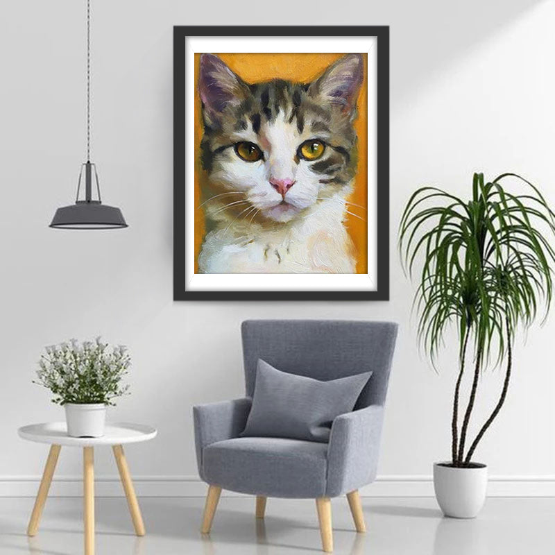 Chat aux Pupilles Différentes Broderie Diamant