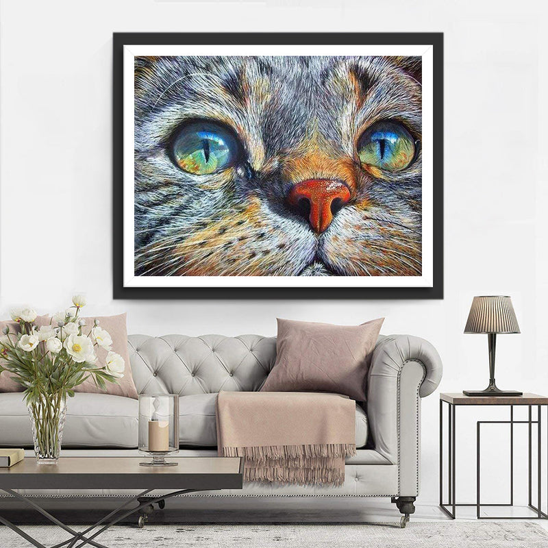 Chat aux Yeux Bleus Broderie Diamant