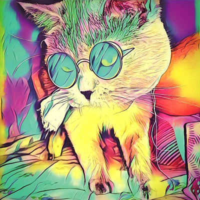 Chat avec des Lunettes Pop Broderie Diamant