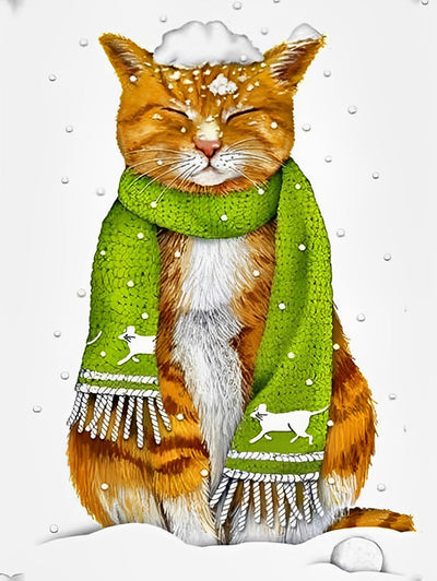 Chat avec Echarpe Vert Broderie Diamant