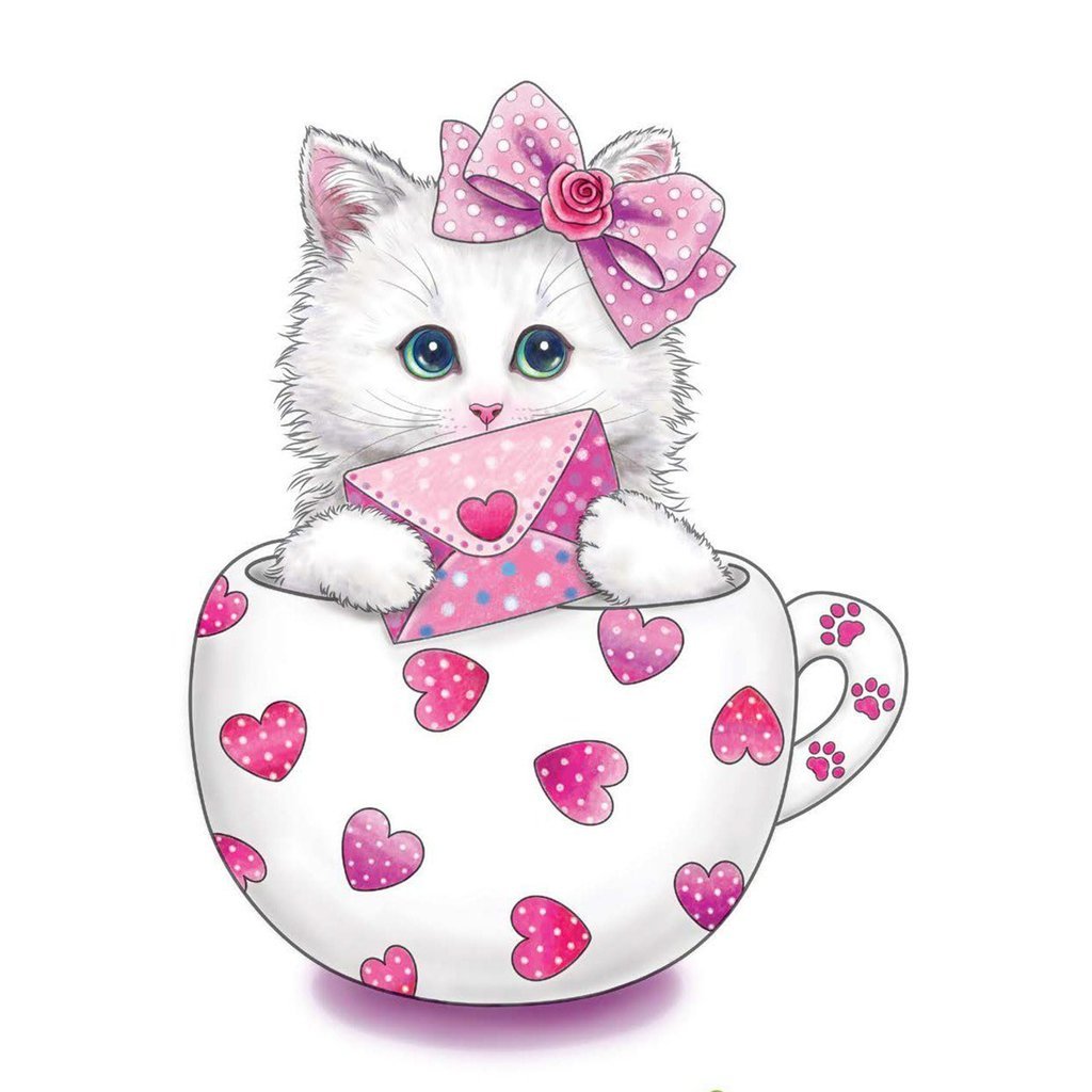 Chat Blanc Cartoon dans le Mug Broderie Diamant