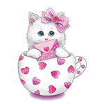 Chat Blanc Cartoon dans le Mug Broderie Diamant