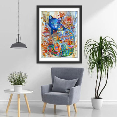 Chat Bleu et Cité Merveilleuse Broderie Diamant