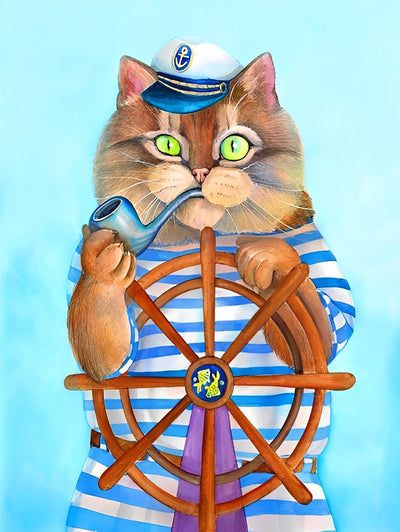 Chat Capitaine Broderie Diamant