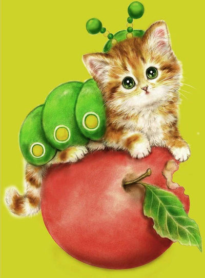 Chat Chenille et Pomme Broderie Diamant