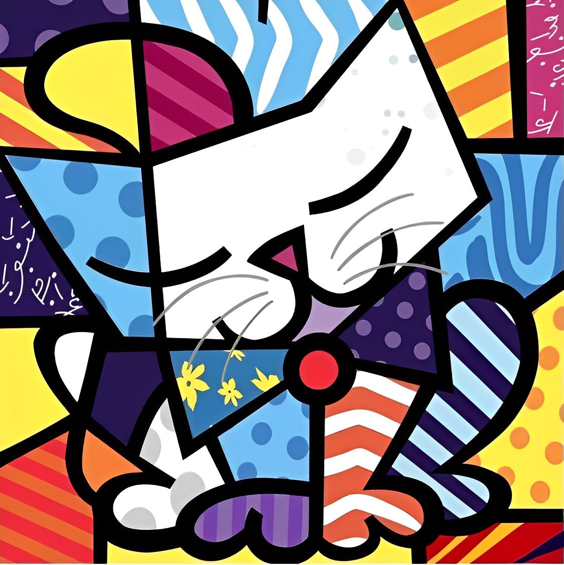Chat Coloré Art Abstrait Populaire Broderie Diamant