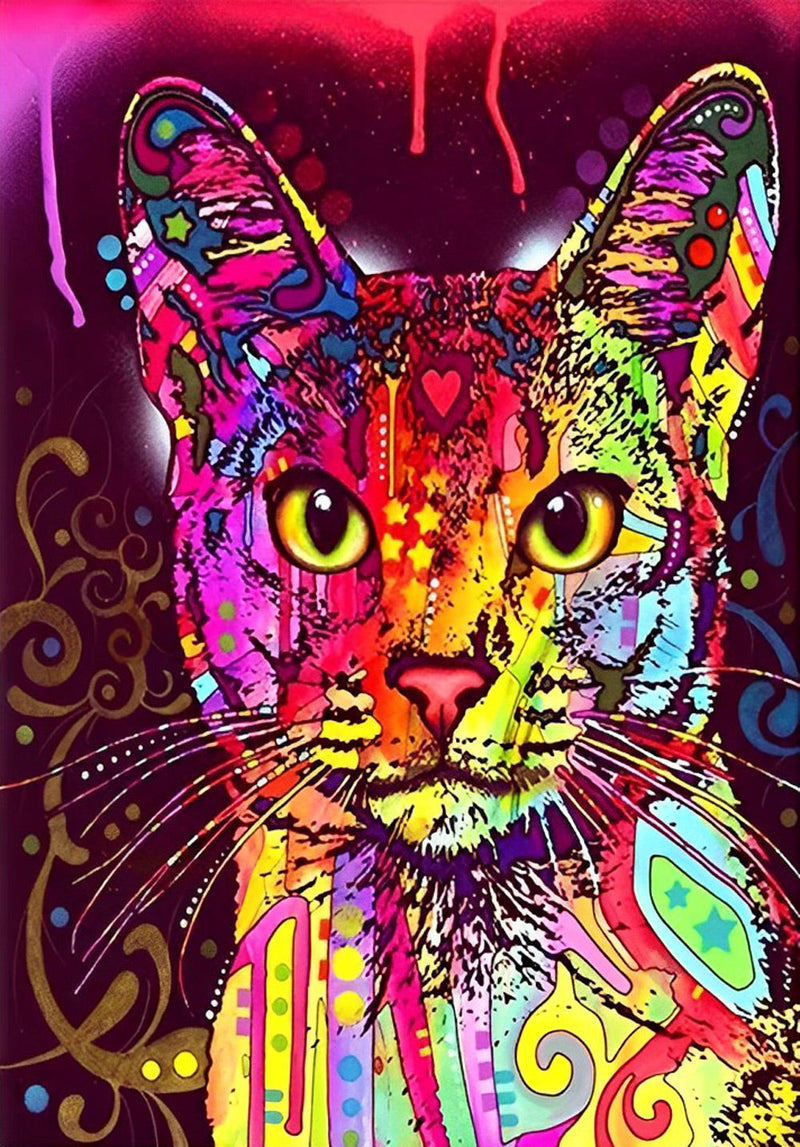 Chat Coloré aux Longues Oreilles Broderie Diamant