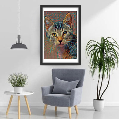 Chat Coloré aux Yeux Jaunes Broderie Diamant