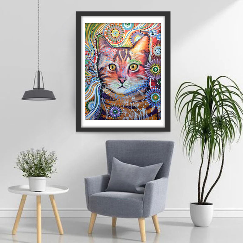 Chat Coloré et Tigré Broderie Diamant