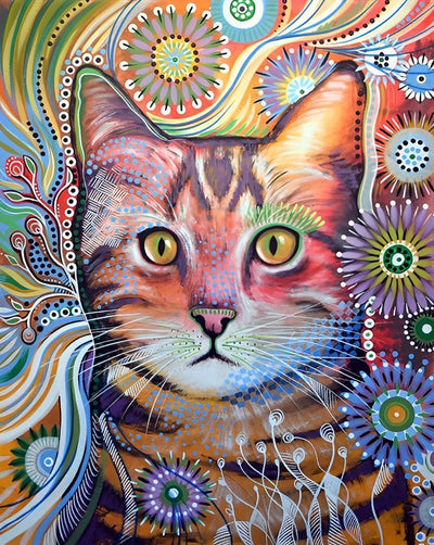 Chat Coloré et Tigré Broderie Diamant