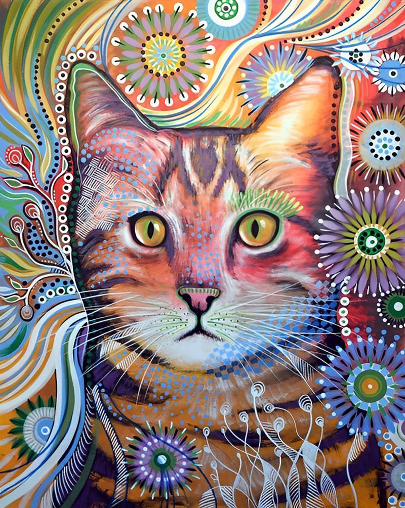 Chat Coloré et Tigré Broderie Diamant