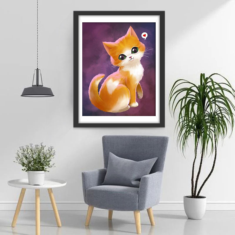 Chat de Cœur Orange Broderie Diamant