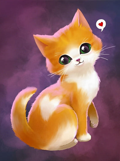 Chat de Cœur Orange Broderie Diamant
