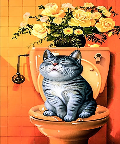 Chat Dodu sur les Toilettes Broderie Diamant