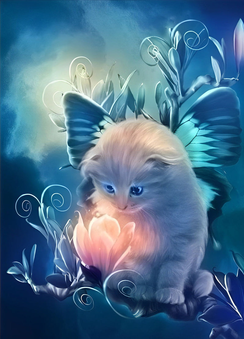 Chat et Fleur Lumineuse Broderie Diamant