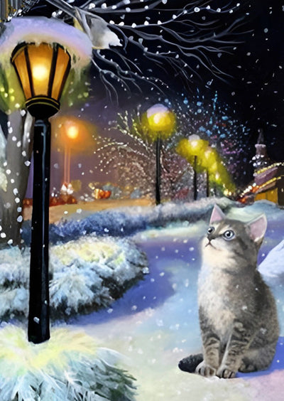 Chat et Lampadaire Broderie Diamant