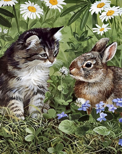 Chat et Lapin Broderie Diamant