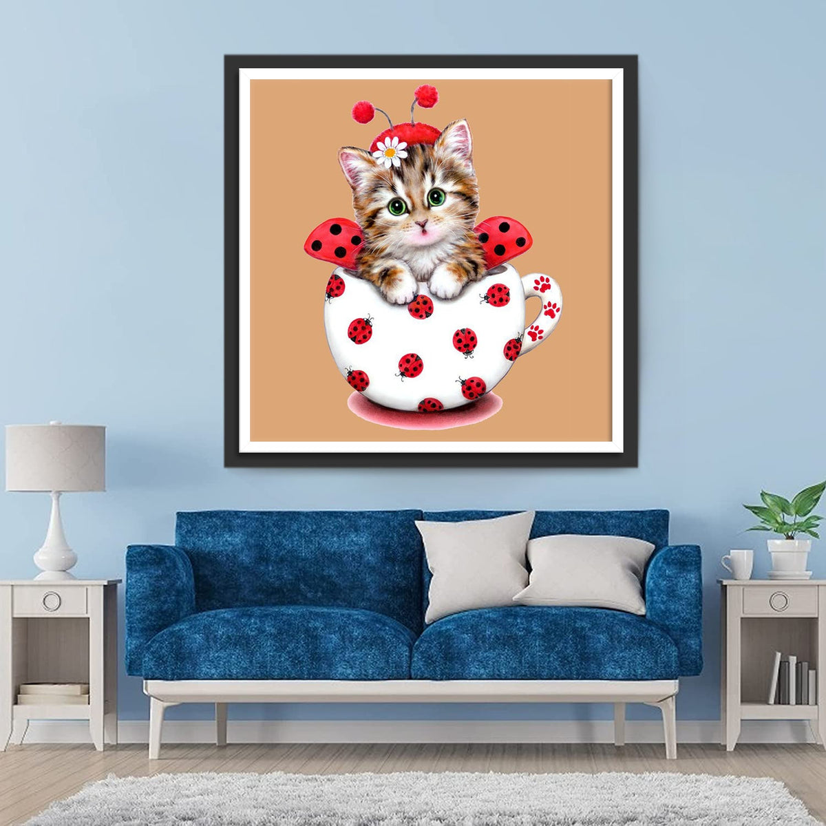 Chat et Mug de Coccinelle Broderie Diamant