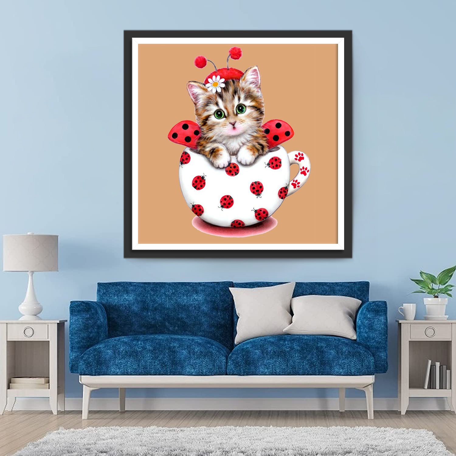 Chat et Mug de Coccinelle Broderie Diamant