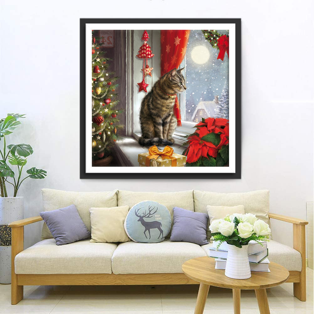 Chat et Noël Fête Broderie Diamant