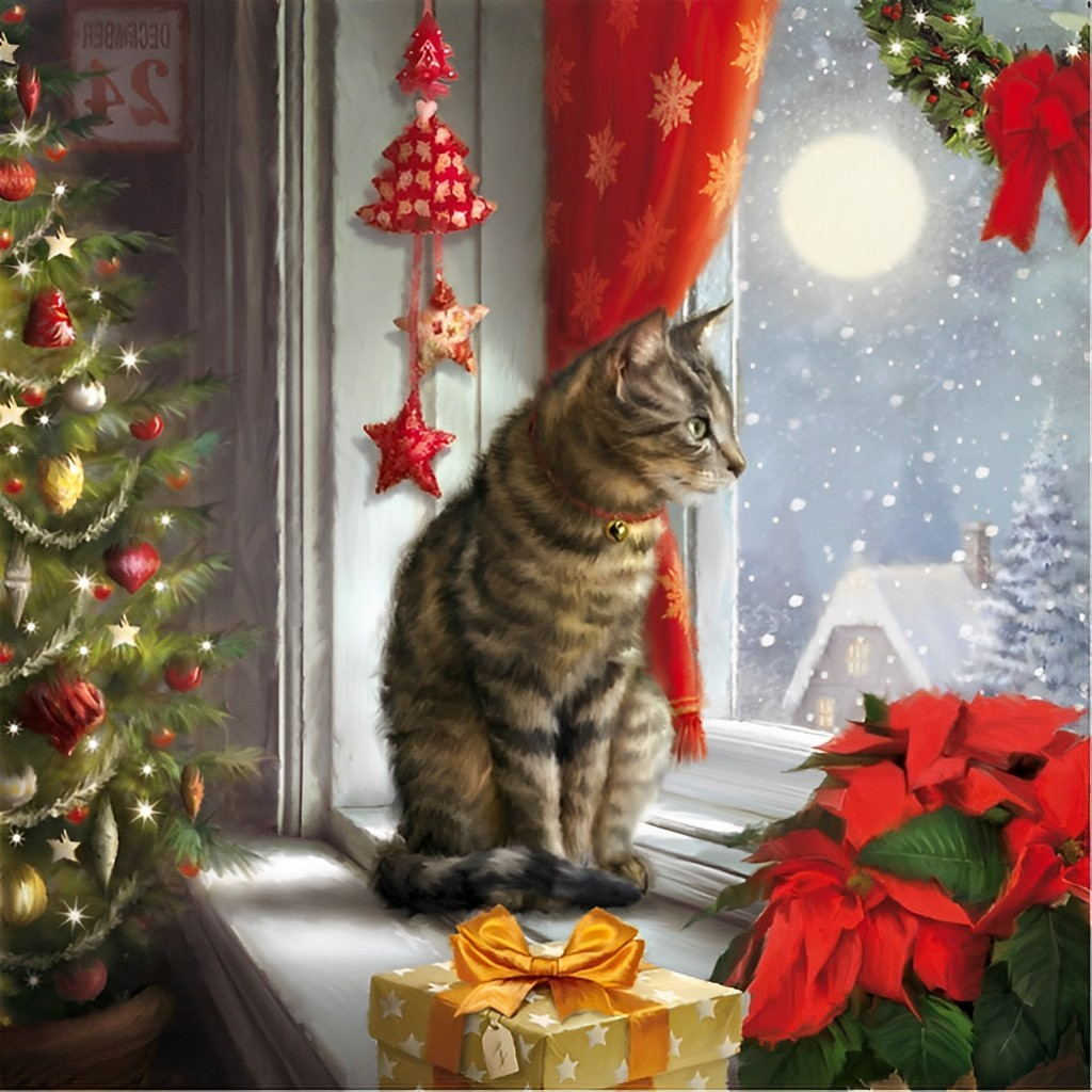 Chat et Noël Fête Broderie Diamant