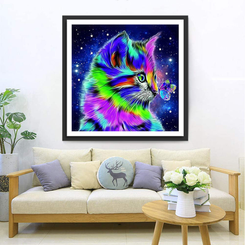 Chat et Papillon Diaprés Broderie Diamant