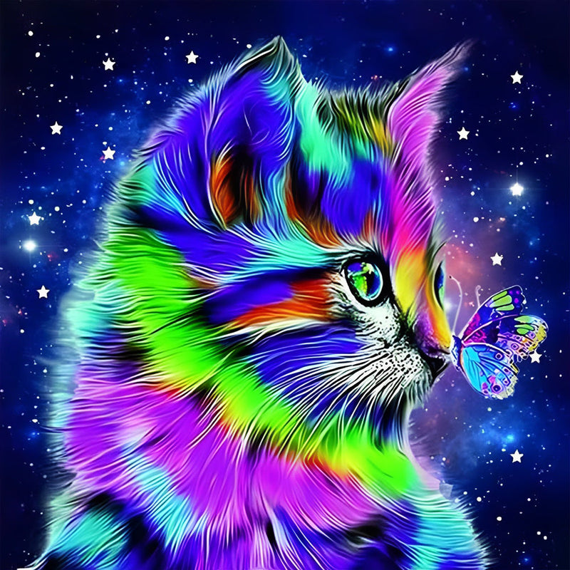 Chat et Papillon Diaprés Broderie Diamant