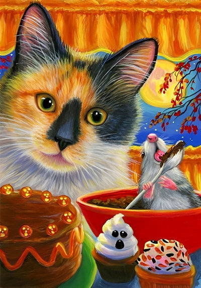 Chat et Souris Faisant des Desserts Broderie Diamant