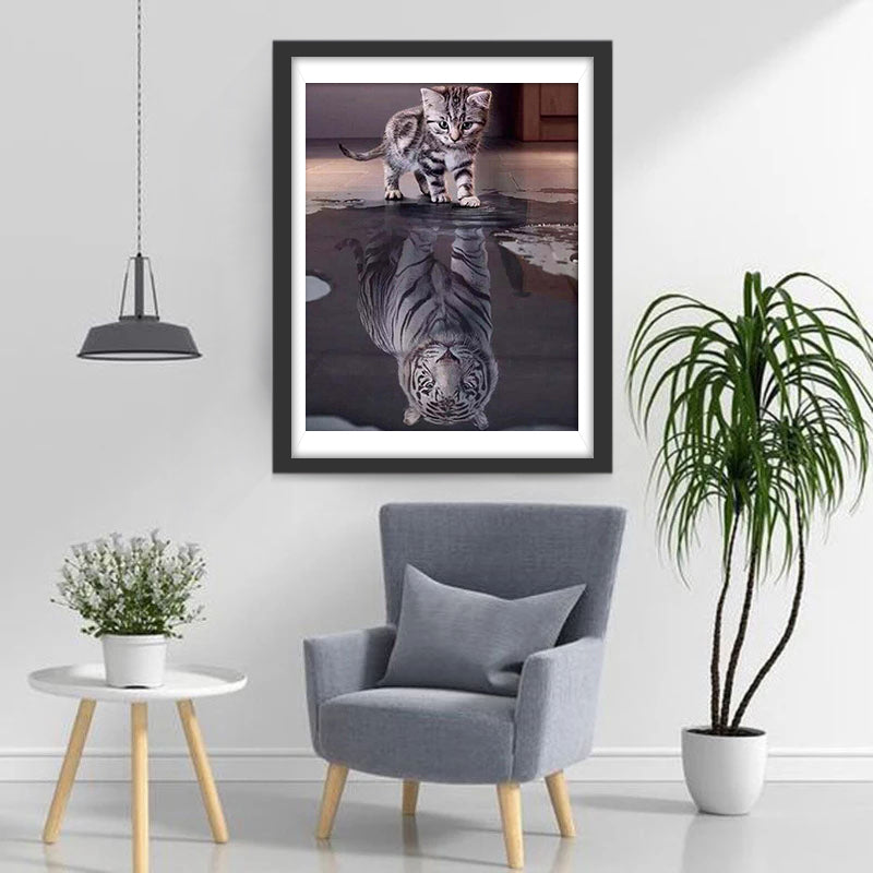 Chat et Tigre dans le Reflet Broderie Diamant
