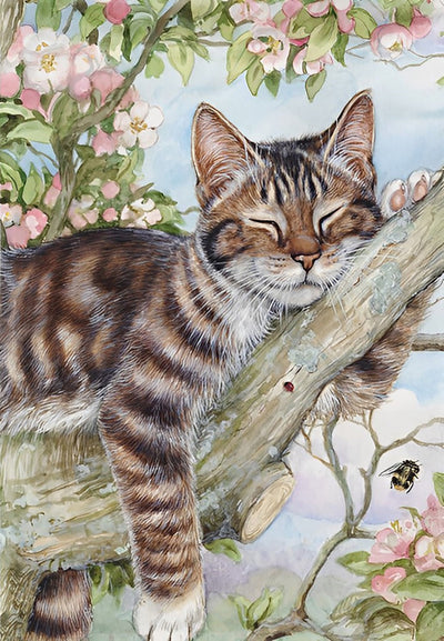 Chat Fainéant Dormant Sur la Branche Broderie Diamant