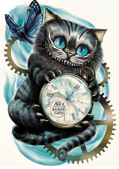 Chat Fantastique avec Montre de Poche Broderie Diamant