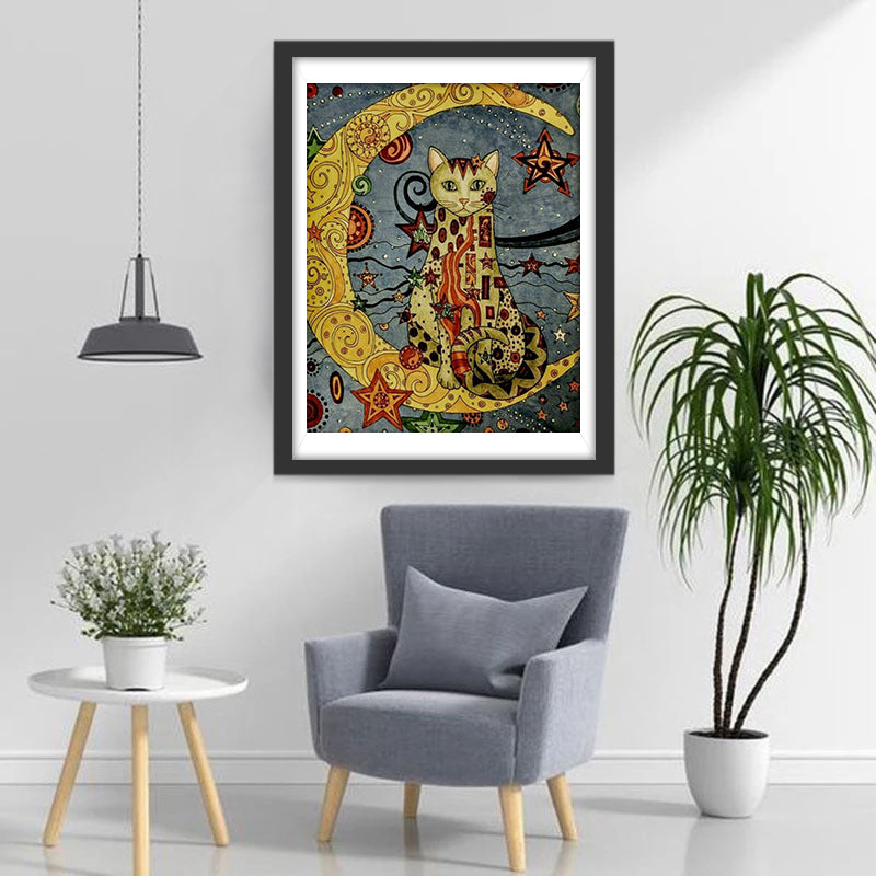 Chat Fantastique sur la Lune Broderie Diamant
