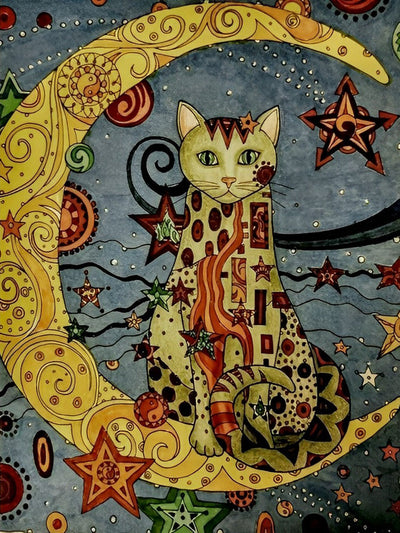 Chat Fantastique sur la Lune Broderie Diamant