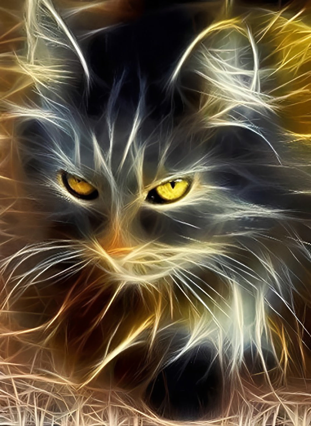 Chat Gris à Long Poil Broderie Diamant