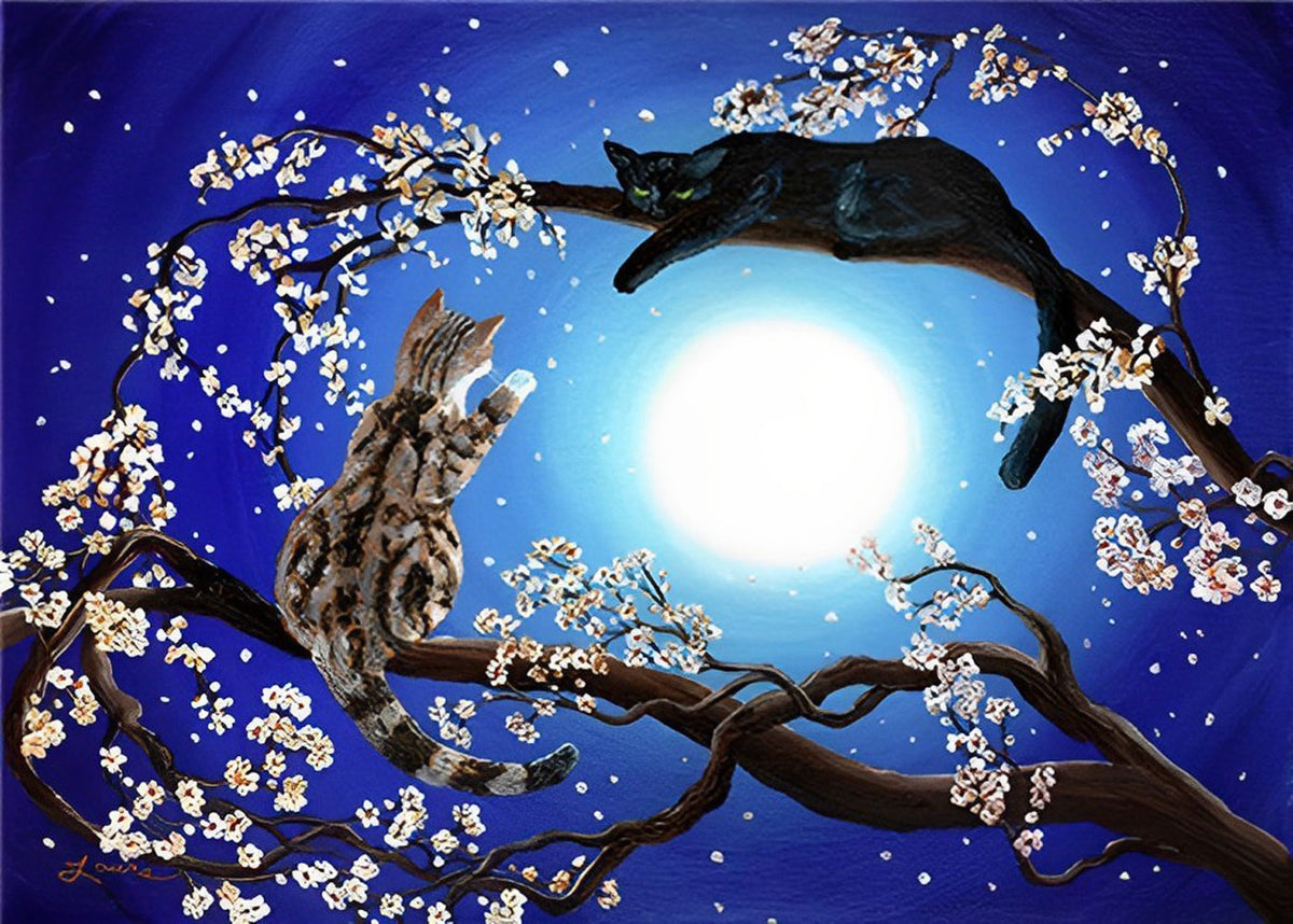 Chat-léopard et Cerisier Bleu Broderie Diamant